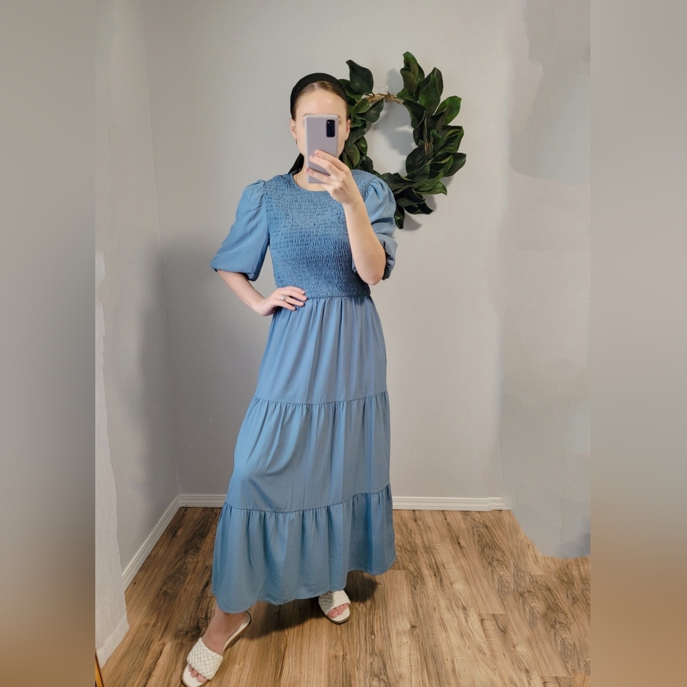 Wayf Smocked Midi Dress